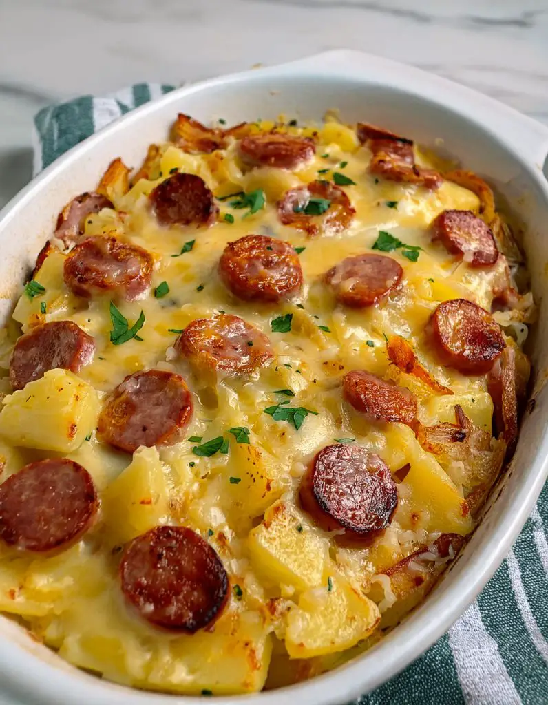 Kielbasa Sausage Cheesy Potato Casserole