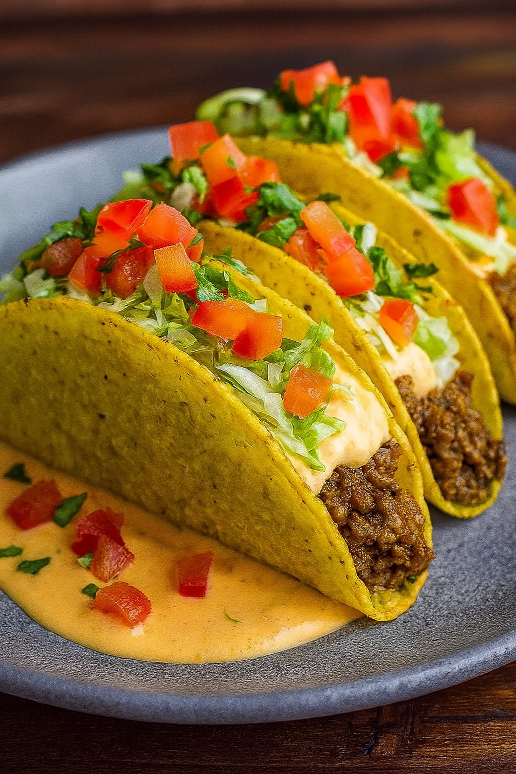Loaded Taco Shells with Creamy Cheese Sauce